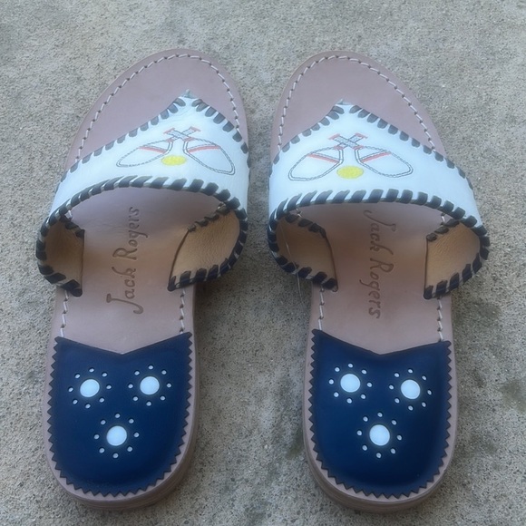 Jack Rogers Pickleball Embroidered White Whipstitch Flat Sandal Women's Size 8.5 - Picture 5 of 7